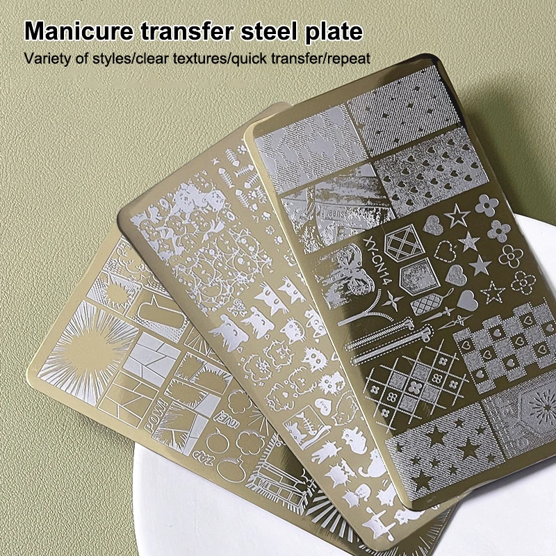 12x6cm Golden Rectangular Nail Stamping Plates Bowknot Butterfly Flower Cat Designs Nail Art Template For DIY Nail Decor Stencil