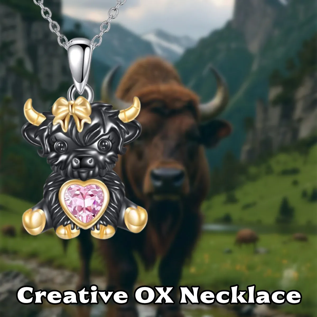 Cool Black Yak Bull Alloy Pendant Necklace Retro Street Accessory for Daily Wear/Party/Birthdays/Gifts for Fashion Trendsetters
