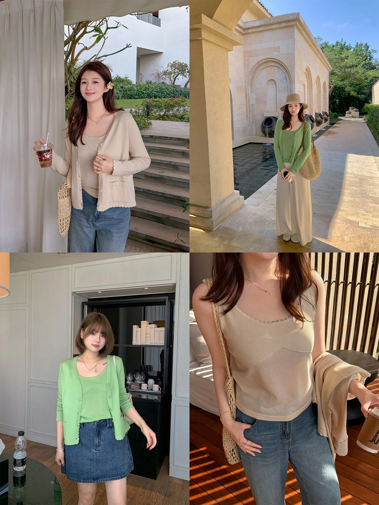 

Mashixi plus Size Knitted Cardigan And Tank Top Set Early Spring Loose Slimming Top Set for Plump Women Casual Commute Style