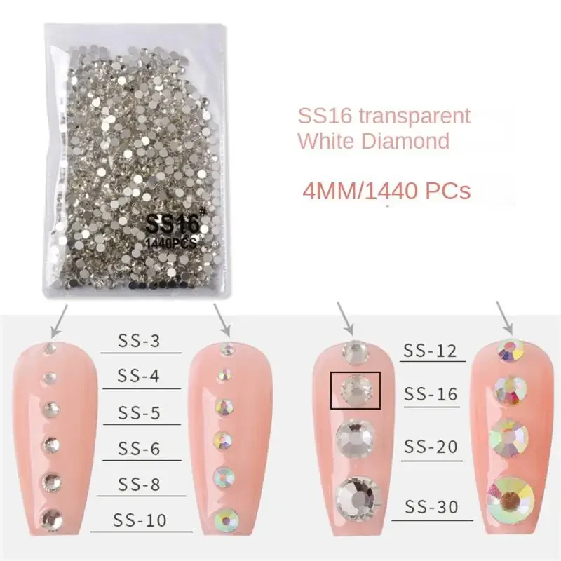 Swarovsky cristal transparente AB Flatback Glass Nail Art Rhinestone Nail Strass tamaño mixto pegamento de diamantes de imitación sin fijación en caliente