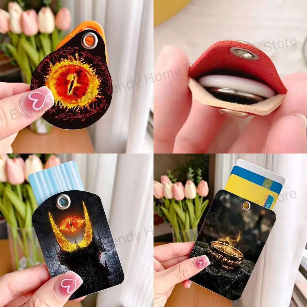 L-Lords of the R-RingES Premium PU Leather Card For Air Tag for Daily Use Holder Card Case with Metal Carabiner