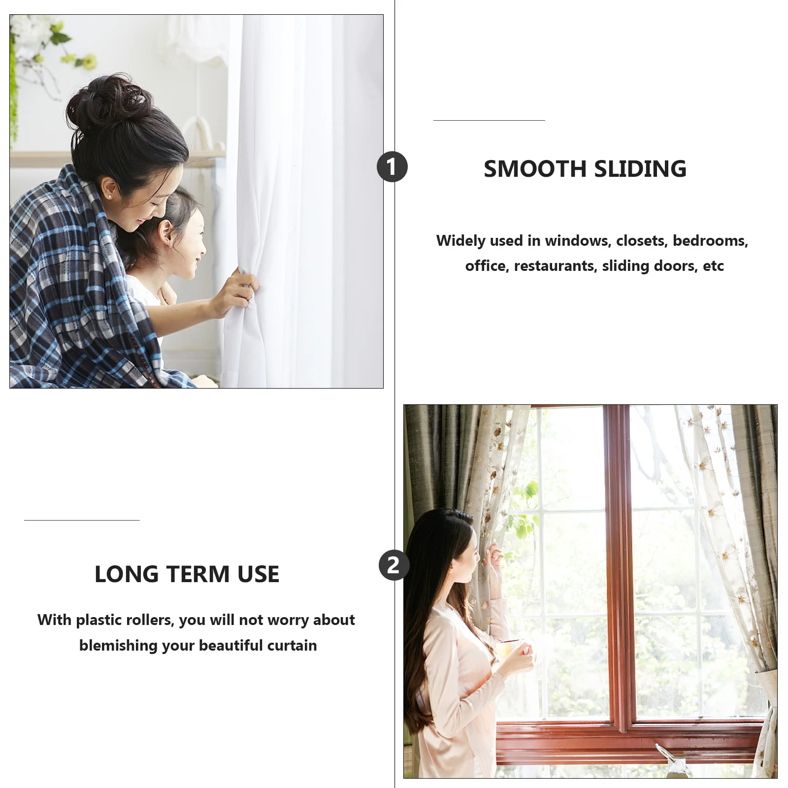 

1Set Plastic Curtain Track Rollers Beige Silent Smooth Sliding Free Rolling for Closets Bedrooms Offices Restaurants Sliding