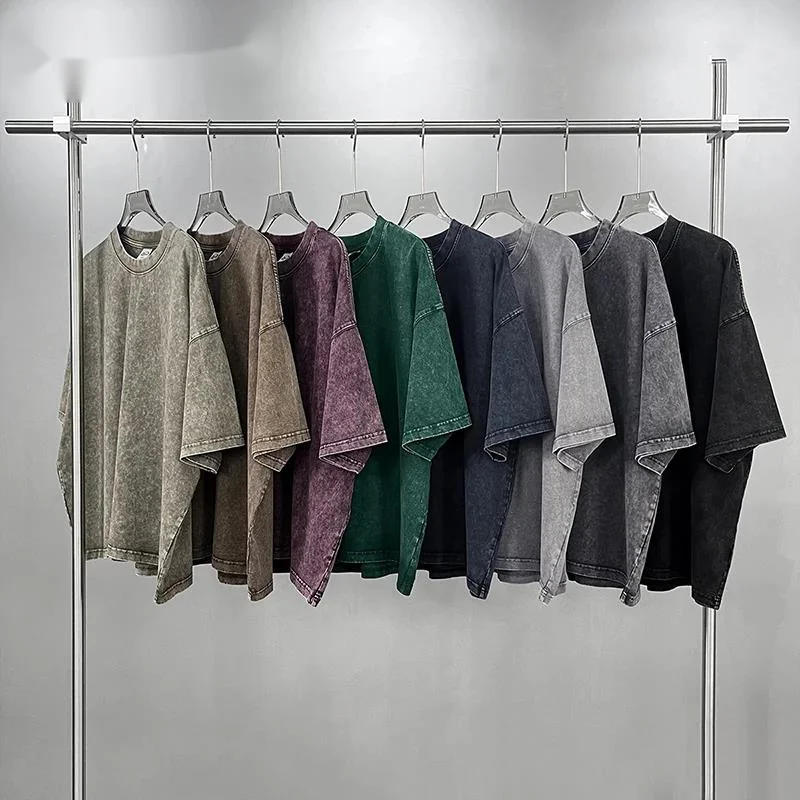 Washed Men's Tees Round Neck Solid Color Worn-out Short Sleeved American Style Pullover Male T-shirt Summer Menswear 9WOQUQ