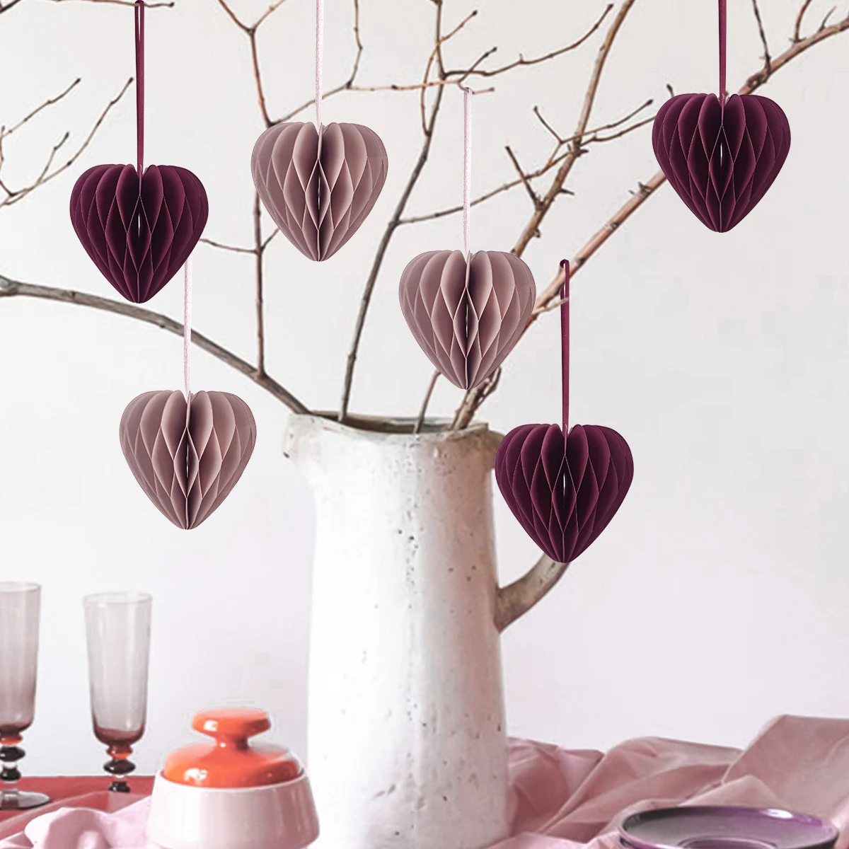 6 pièces/ensemble Mini 3D amour coeur papier nid d'abeille boule pendentif ornement pour la saint valentin mariage fête d'anniversaire décoration