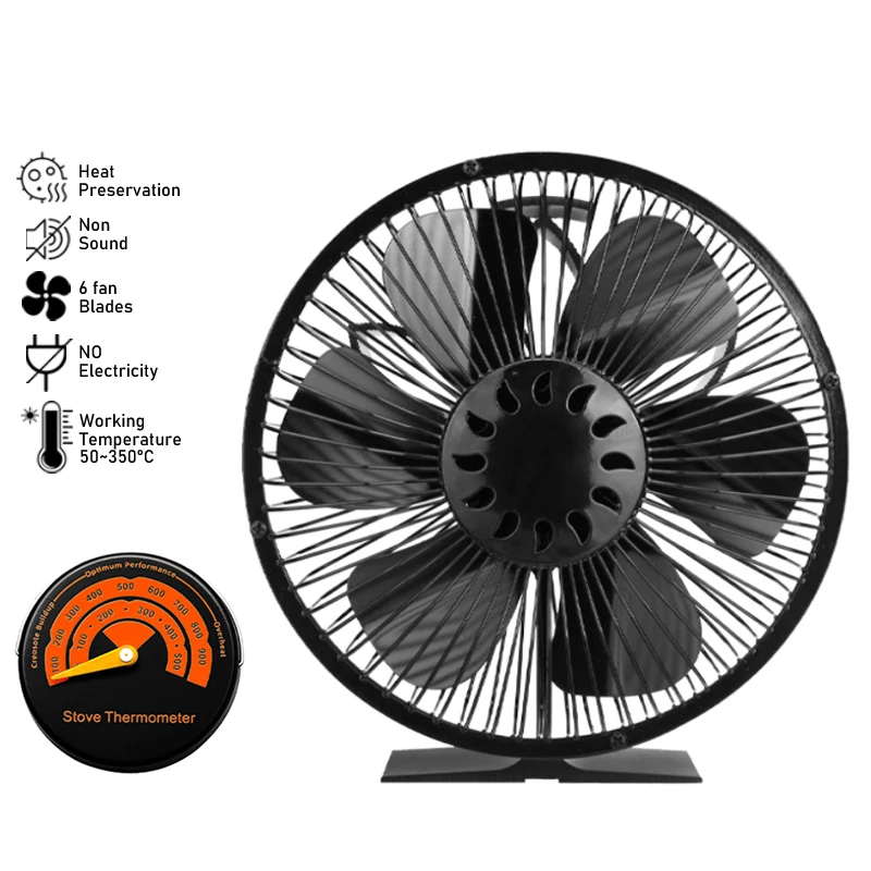 With Cover Stove Fan 6 Blades Fireplace Fan Heat Powered Log Wood Burner Eco Quiet Strong Wind Home Efficient Heat Distribution