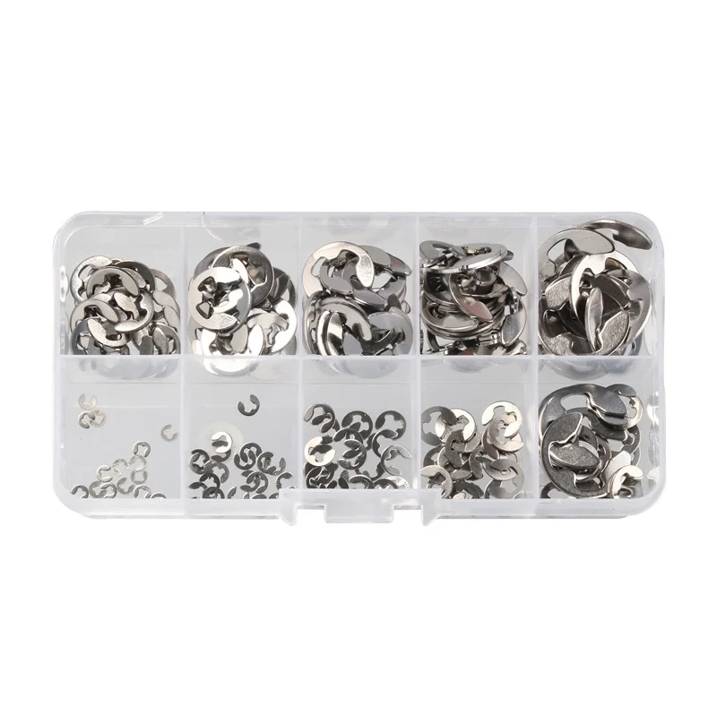 200Pcs 304 Rvs Rvs E Clip Washer Assortiment Kit Borgring Borgring Voor As Fastener 1.5-10 Mm