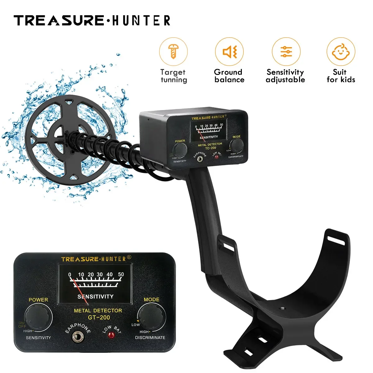 

Treasure Hunter GT200 Metal Detector Professional High Sensitive Underground Iron Metal Gold Detector Adjustable Waterproof IP68