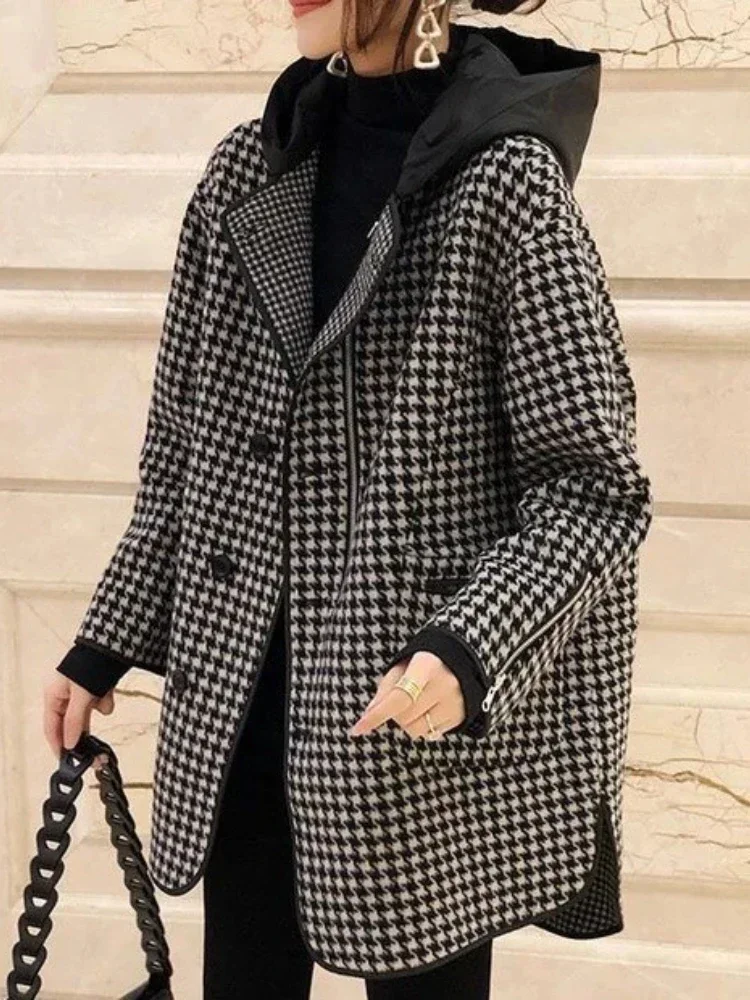 Jackets for Women 2024 Spring Autumn New Korean Fashion Spliced Hooded Outerwear Plaid Women's Coat Loose Casual Female Clothing