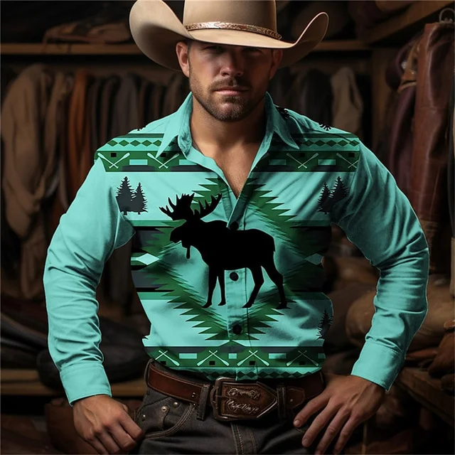 

New Retro Fashion Simple Long Sleeve Western Denim Men's Social Shirt Top Rock Men's Street Retro Fashion Casual Clothing