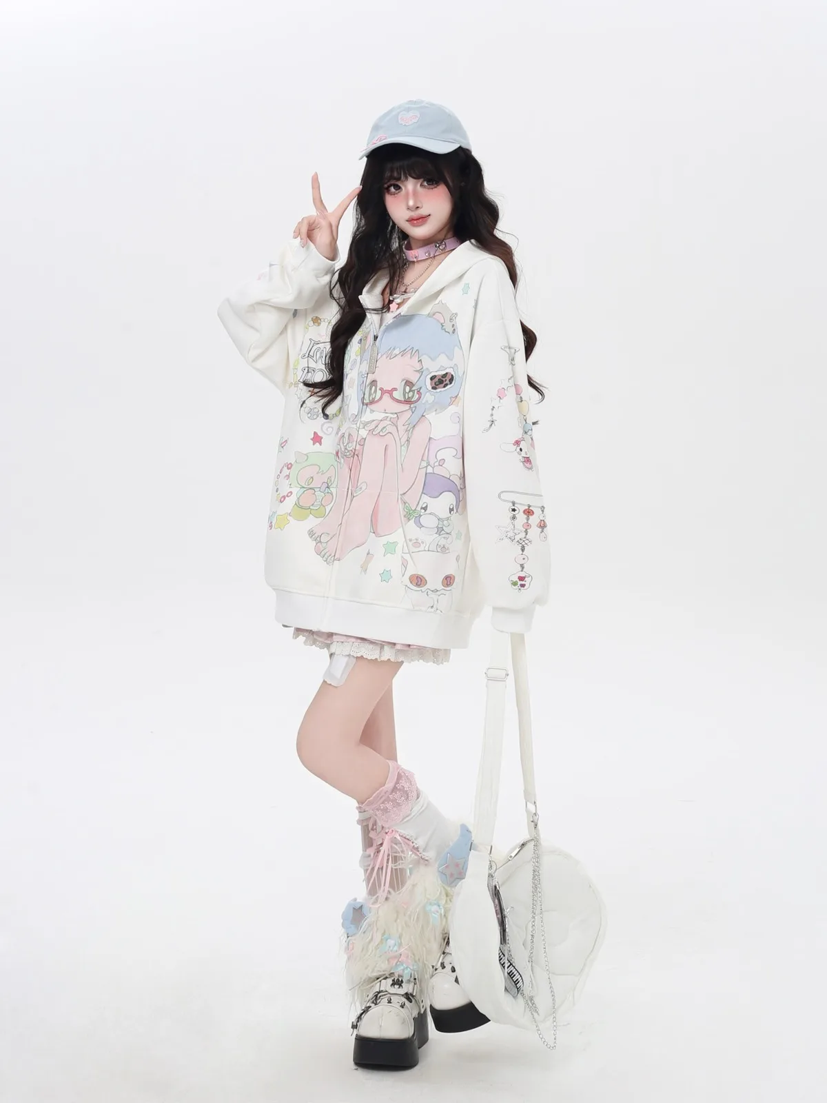 Fashion Sweet Cool Subculture Anime Hoodies Cute Cartoon Girl Print Long Sleeve Zipper Loose Sweatshirts Jackets Women Autumn