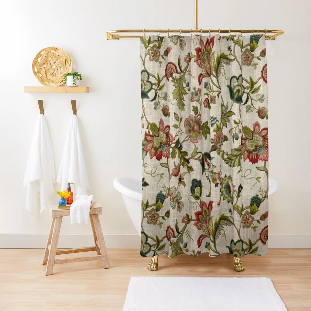 

Red Green Jacobean Floral Embroidery Pattern Shower Curtain Window Bathroom Decor Accessories For Shower And Services Curtain