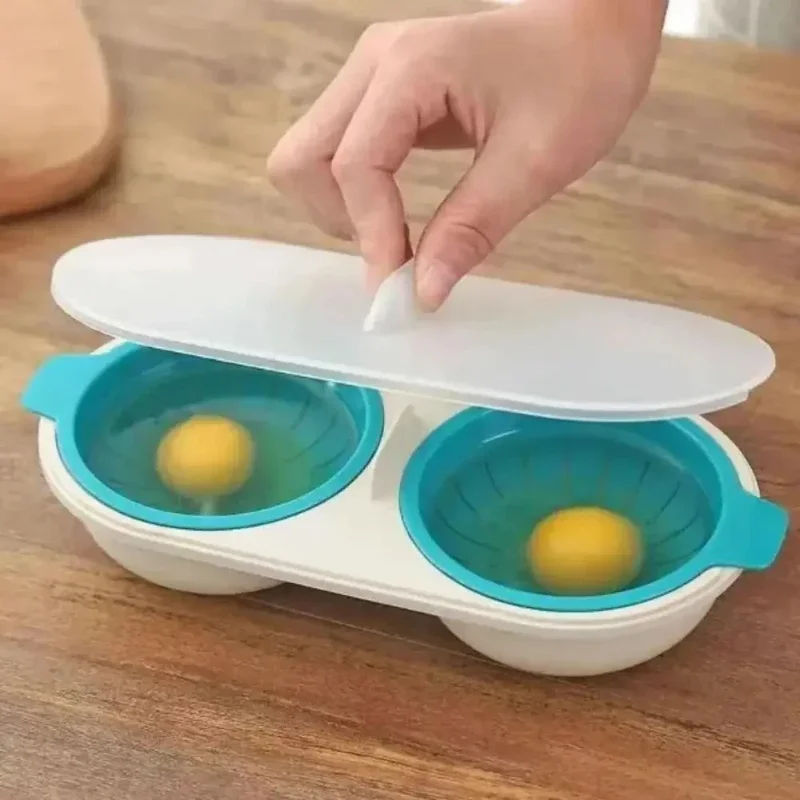 Microwave Egg Poacher Food Grade Cookware Double Cup Egg Boiler Kitchen Steamed Egg Set Microwave Ovens Cooking Tools