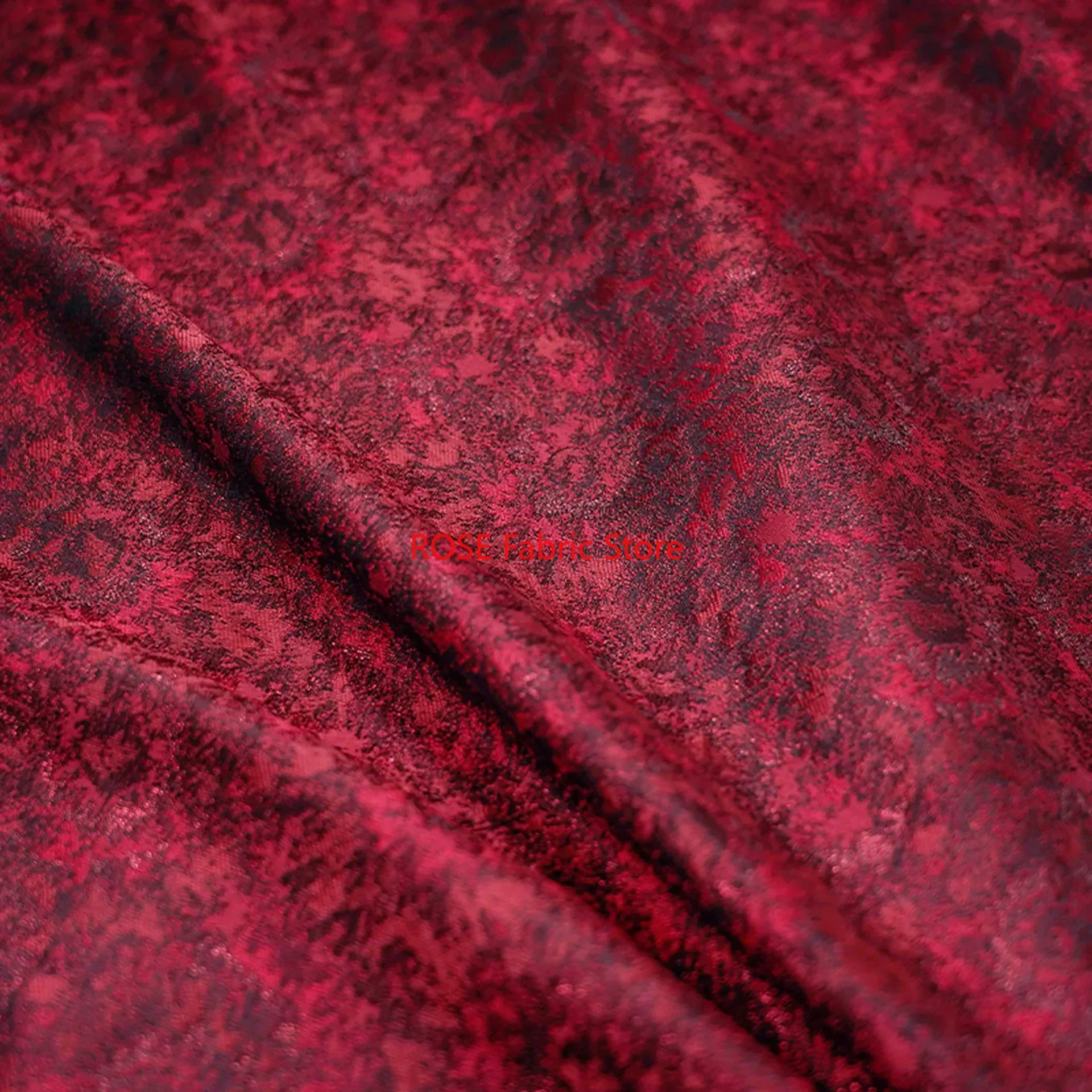 

1 Meter Dark Red Textured Yarn Dyed Jacquard Fabric Retro Women's Dress Skirt Bag Decorative Sewing Fabric