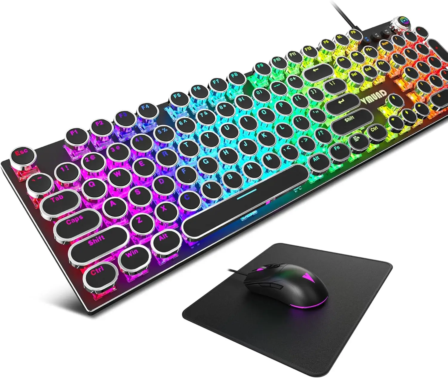

Mechanical Gaming Keyboard & Mouse Combo, RGB Backlit, Blue Switches, Round Keycaps, Media Knob for PC