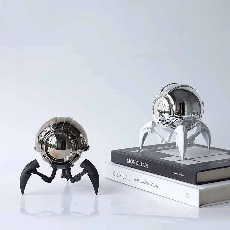 Creative Alien Robot Figurine Modern Minimalist Geometric Metal Texture Figurine Desktop Ornament Home Decoration Art Craft Gift