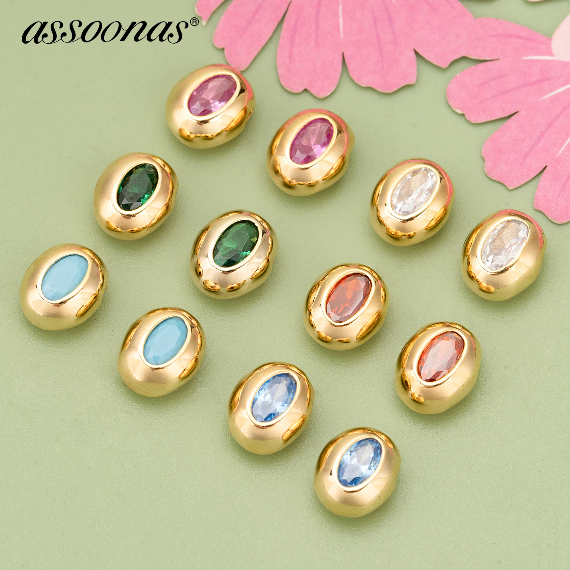 

(ME29) 6pcs 6.6x8.2MM 18K Gold Plated Copper and Zircons Oval Shape Charms Pendants Diy Jewelry Findings Accessories