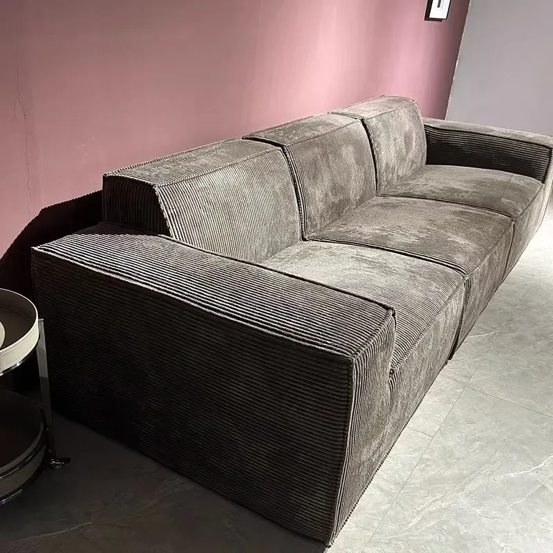 Fabric Vacuum Compressed Corduroy Sofa, Tofu Block Sofa Combination Full Sponge Shaped Straight Sofa, High Resilience Sponge image 4