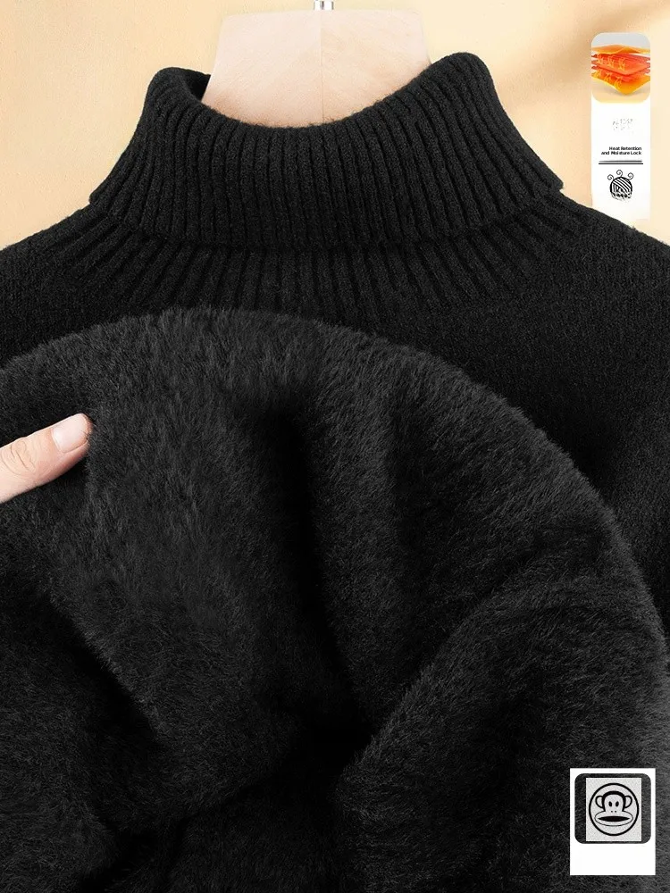 

High Collar Fce Lined Knitted Sweater Men's Winter Thi Warm Inner Wear Casual Sle Soft Polyester Blend