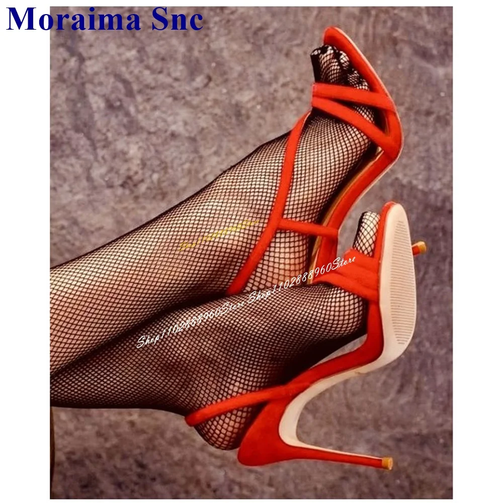 Sexy Red Narrow Band Slingback Sandals Cut Heel Thin High Heel Women Shoes Back Strap Open Toe 2024 Fashion Zapatos Para Mujere