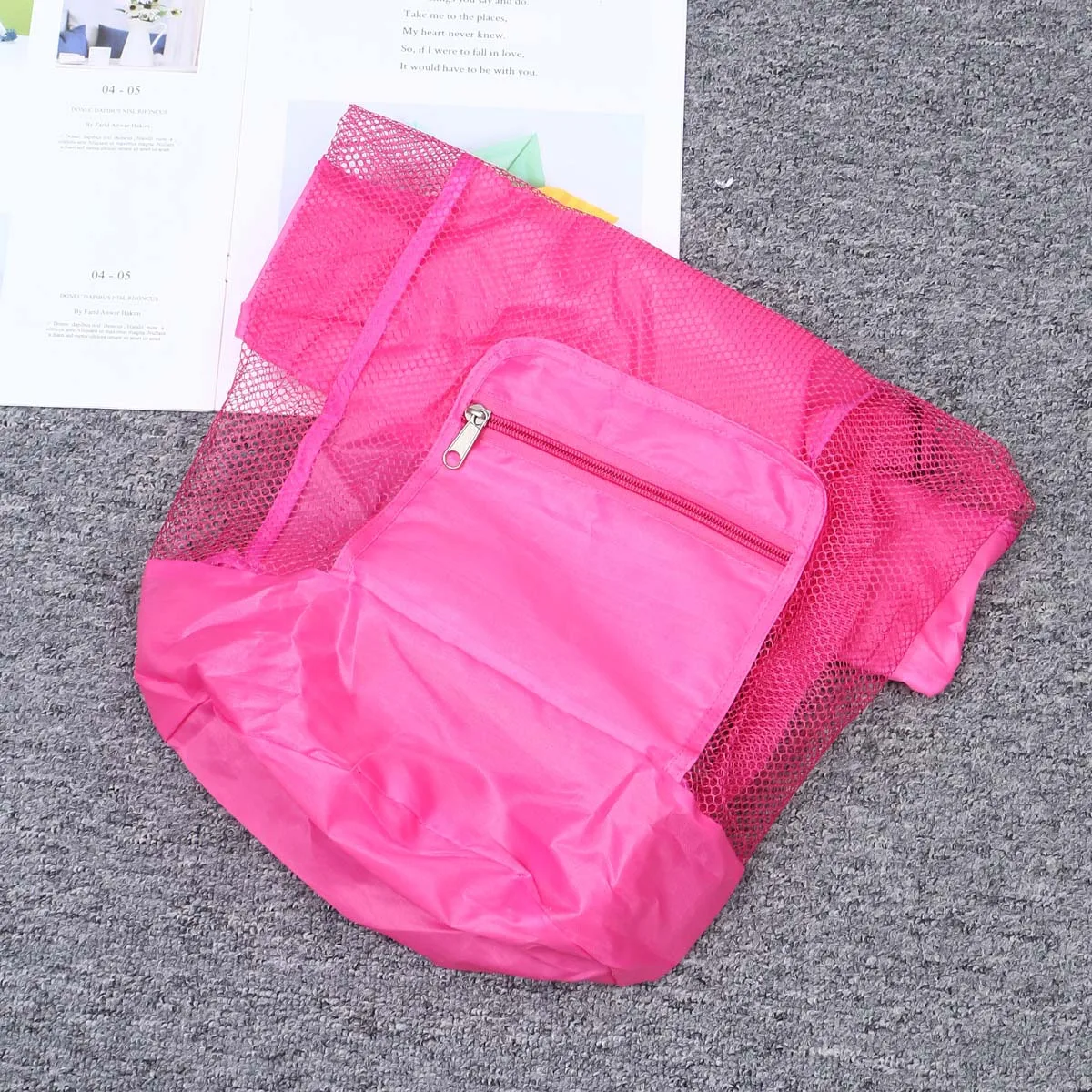 

Children Beach Bag Foldable Portable Nylon Shell Storage Net Backpack Pink Lightweight Travel Organizer for Kids Vacations