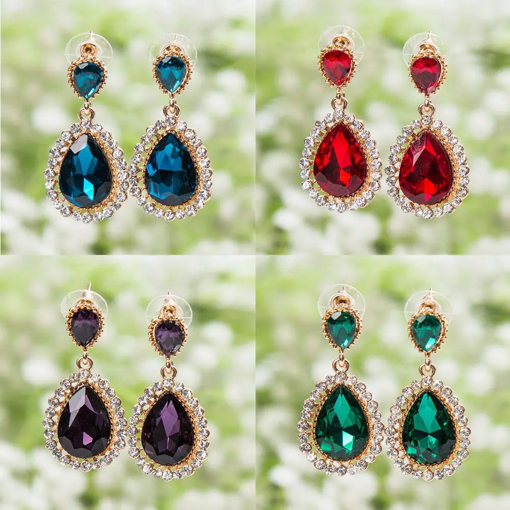 Shiny Female Palace Retro Long Earrings Crystal Water Drop Rhinestones Earrings Sweet Earrings