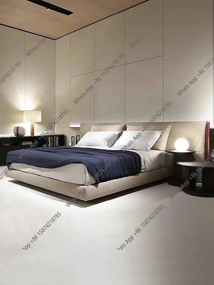 B Fabric Bed Italian Minimalist Designer 1.8m 1.5 Master Bedroom High-end Double Widescreen Villa Large Bed Minimalist Italian S