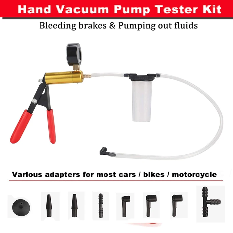 Hand Held Vacuum Pump Tester Brake Bleeder Kit Brake Clutch Fluid Bleeding Tool Set with Adapters for Motorcycle Automotive Tool