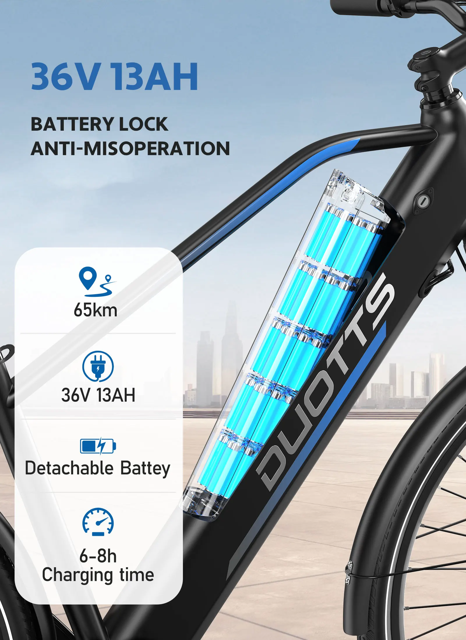 DUOTTS C29 Lite 27,5 Zoll Reifen Erwachsenen-Elektrofahrrad 250W City E-Bike 36V 13Ah Akku 7-Gang Elektrofahrrad – Detail 5