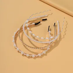 1pc Trendy Design Faux Pearls Elastic Headbands for Girls Hair Accessory