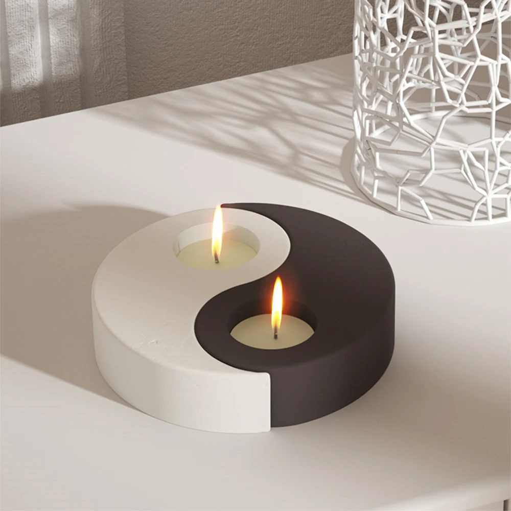 Yin Yang Cement świecznik formy Tealight beton świecznik silikonowe formy dekoracji wnętrz — zdjęcie 6