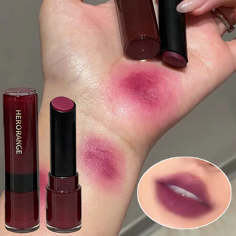 Batom Matte Roxo Aveludado, Gloss Labial Nude Rico e Suave, Tinta Labial Rosa, Marrom e à Prova D'água, Maquiagem Coreana, Cosméticos Femininos, Beleza