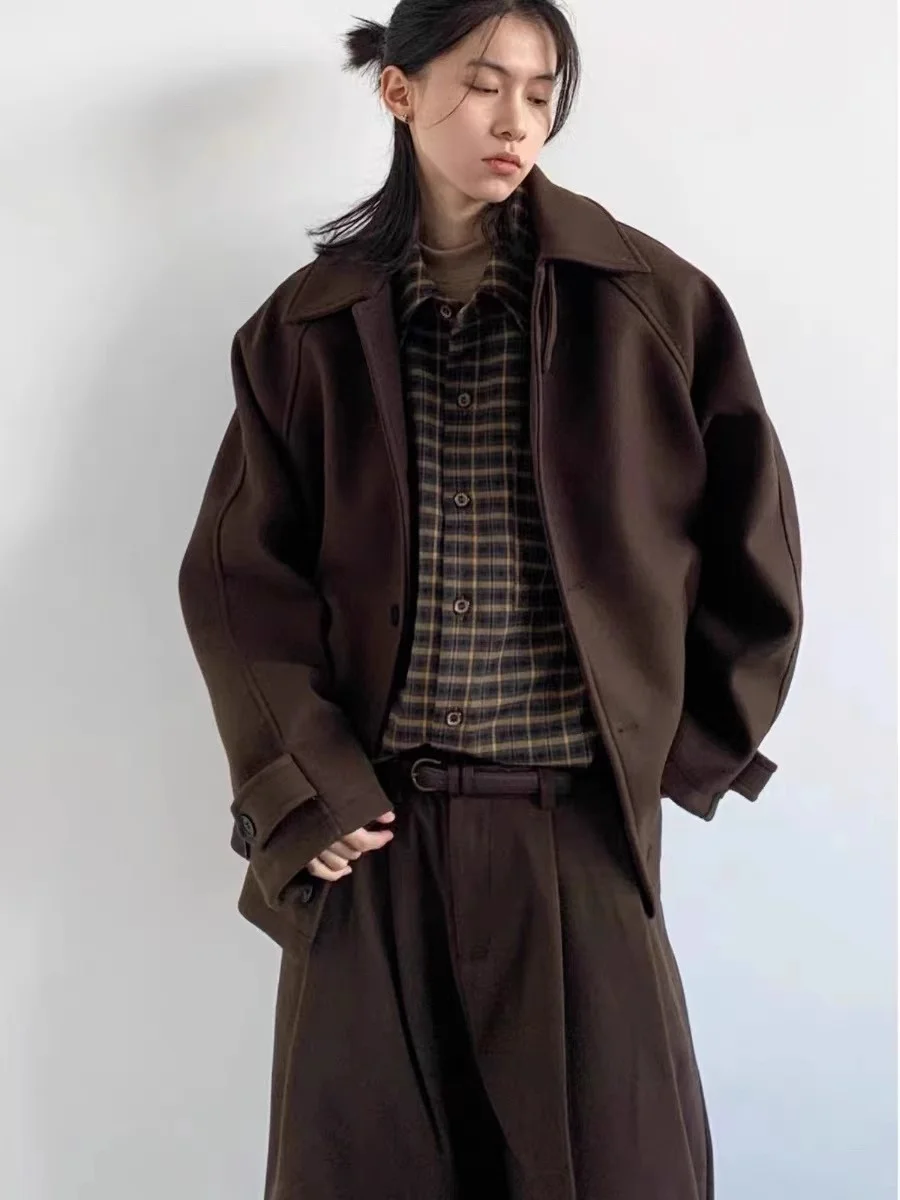 

Autumn Winter New Sle Japanese Retro Mermaid Woolen Coat Loose oulder Sve Men's Faionable Outerwear Coat