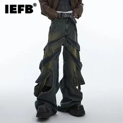 IEFB Niche Deconstruction Worn-out Washed Hollowed Out Jeans 2024 Vintage Pants Patchwork High Street Male Trousers 24E1535