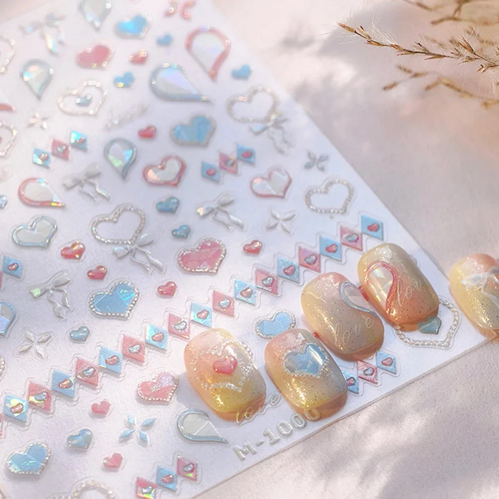 Dark Star Moon Heartbeat Love Heart Bowknot Cherry Clock Watch Starburst Silver Irregular Shape 5D Nail Art Stickers Decals DIY