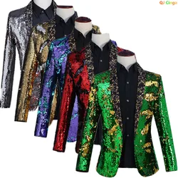 Asian Sizes Men's Green-Gold Embroidered V-Neck Suit Jacket,Wedding Party Coat, Blue Red Blazers Sparkling Sequin Embellishment.