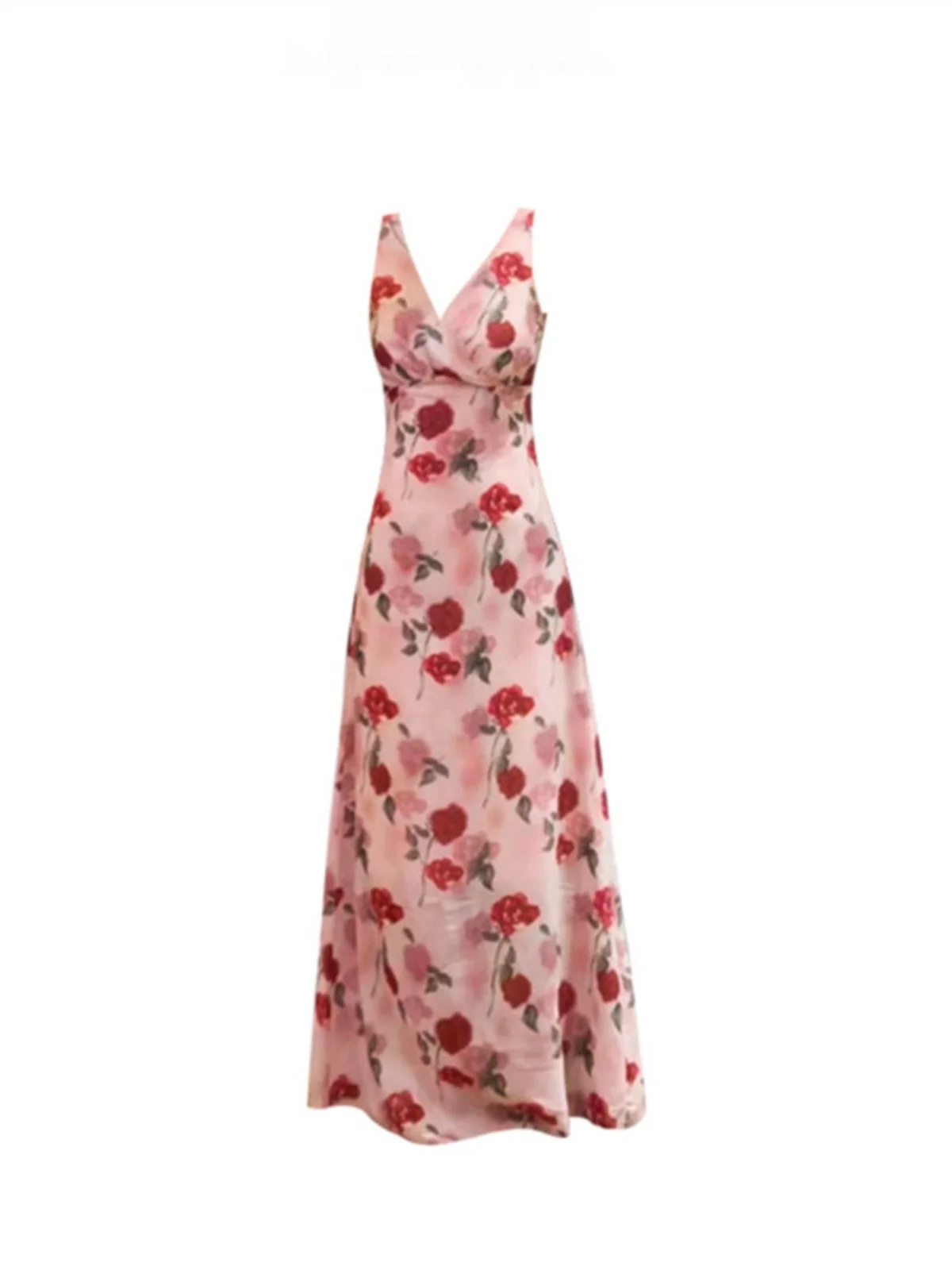 

Chiang Mai Flower Season Rose Print V-Ne Dr Women's Slimming Holiday Long Dr Spring Commute Sle plus Size Gown