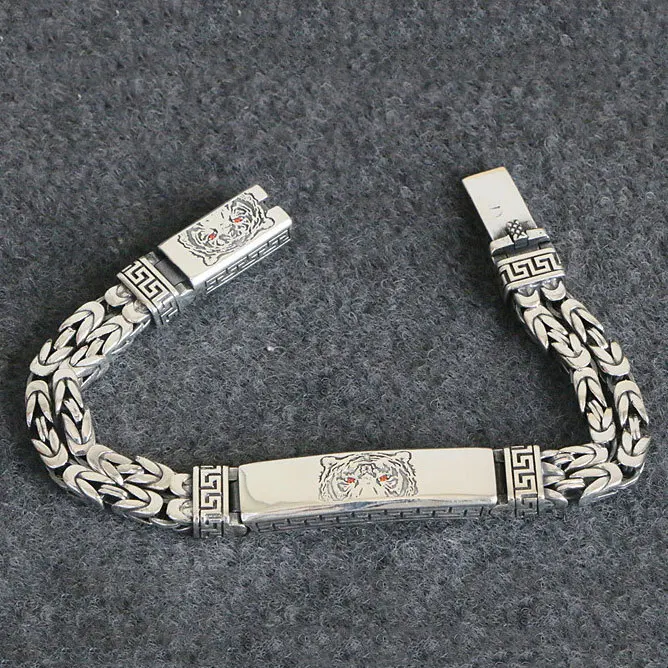 

Красивый браслет из стерлингового серебра 925 пробы с двойной цепочкой, безопасный браслет с татуировкой и головой тигра, популярные мужские модные украшения в Китае-шик
