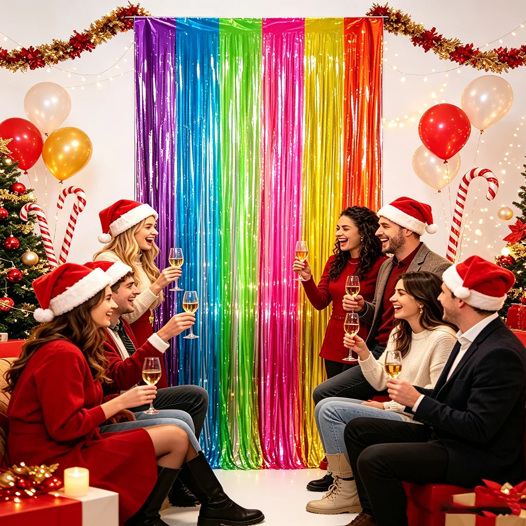 1-20Bag Tinsel Curtain Colorful Fluorescent Fringe Backdrop for Birthday Wedding Neon Party Halloween Christmas Decorations