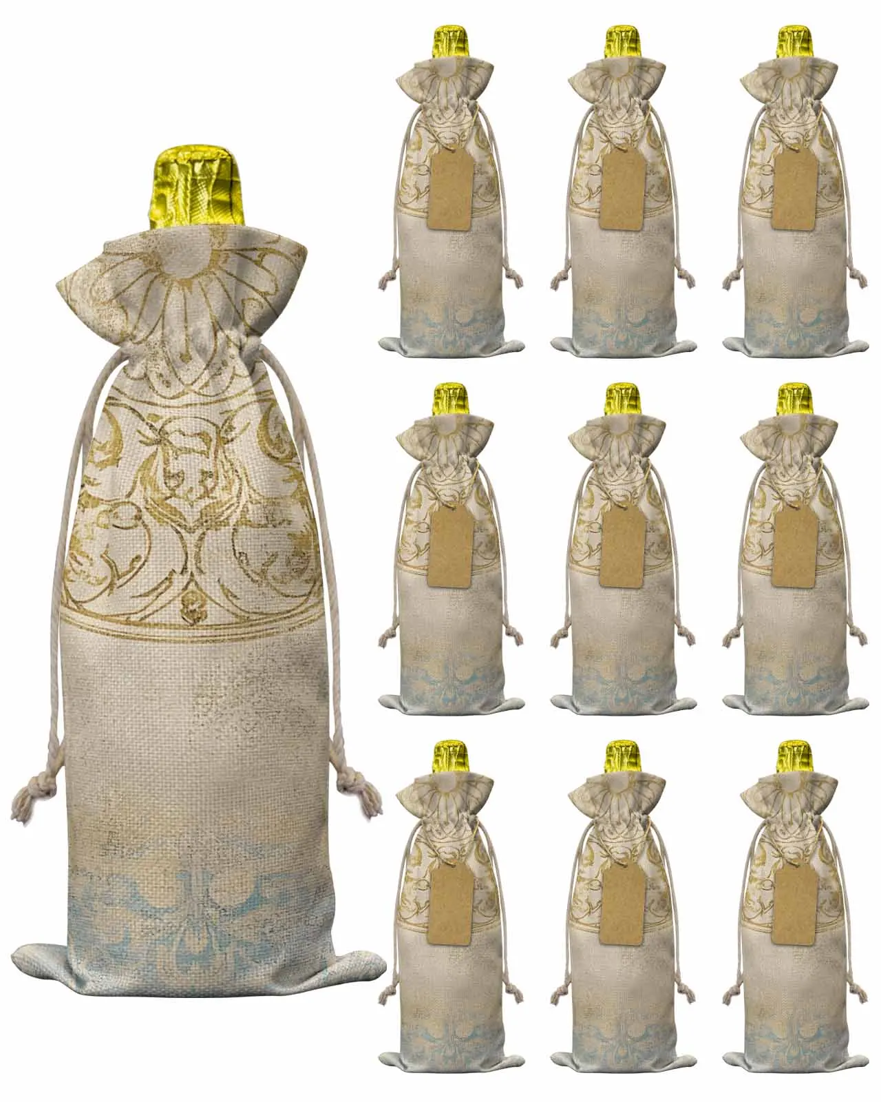 

10pcs Wine Bottle Covers Traditional Texture Flower Wine Holder Carrier Packaging Bag Wedding Party Decor Gift