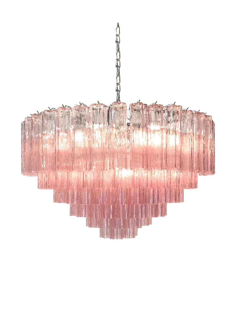 

Pink / Clear Texture Glass Chandeliers LED Lighting Fixture Europe Hanging Lamp for Ceiling Living Room Decor Lustre Restaurant