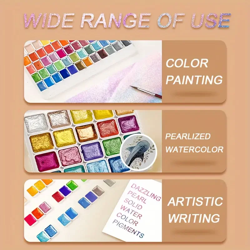 مجموعة ألوان مائية معدنية 20/24/60 لونًا من Yutiars، ألوان مائية صلبة لامعة بيرليسسينت، قابلة للتلوين، مثالية لفن الأظافر، للمبتدئين