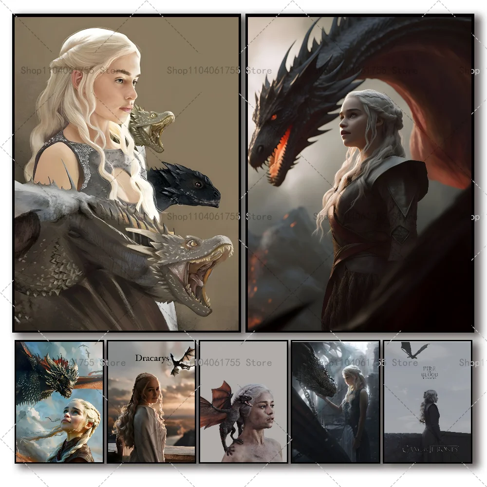 1PC G-Game Of Thrones Dragon Mother Poster Self-adhesive Art Waterproof Paper Sticker Coffee House Bar Room Wall Decor