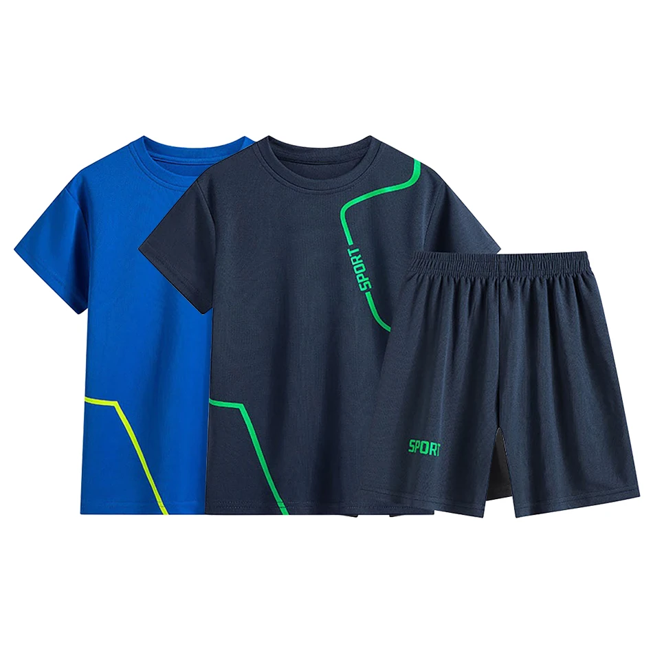 Two Piece Set Of Summer Quick Drying Short Sleeved Shorts For Boys In Children's Clothing Thin Top And Cropped Pants Set