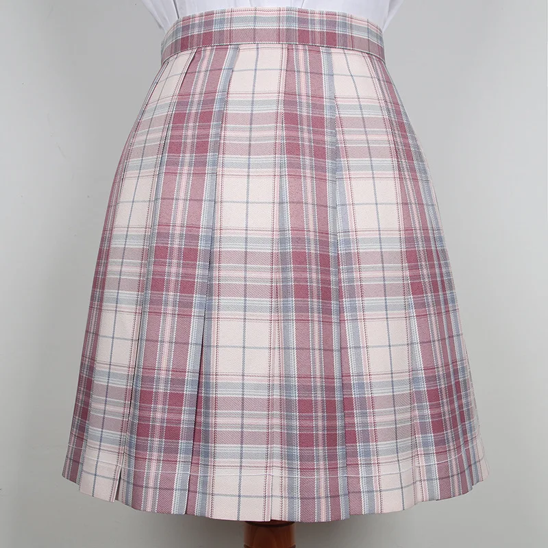 Mulheres Terno Curto Jaqueta Bege Meninas Manga Longa Japonês JK Uniforme Casaco Para O Verão [Pink Plaid] Saias Plissadas Estudantes Anime