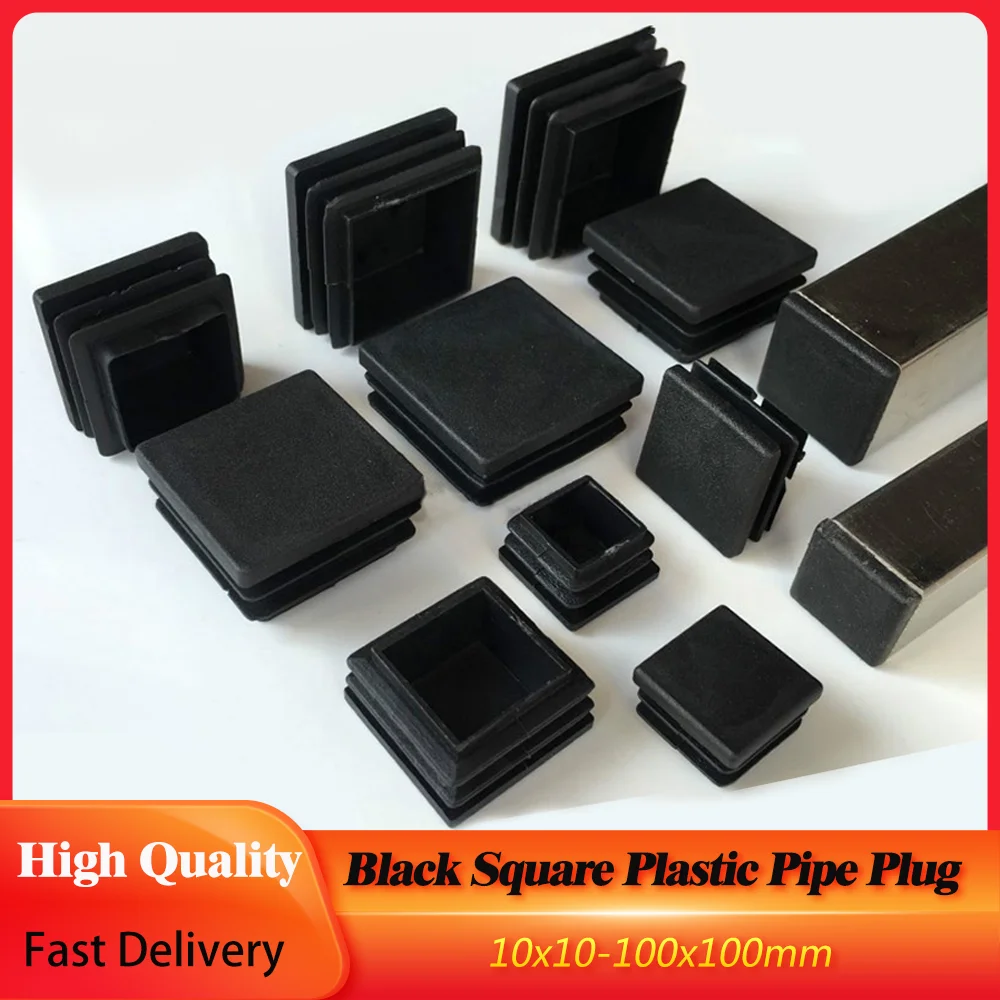 2/5/10Pcs Black Square Plastic Pipe Plug Furniture Tube Pipe Insert Blanking End For Chair Leg Protectors Length 10x10-100x100mm
