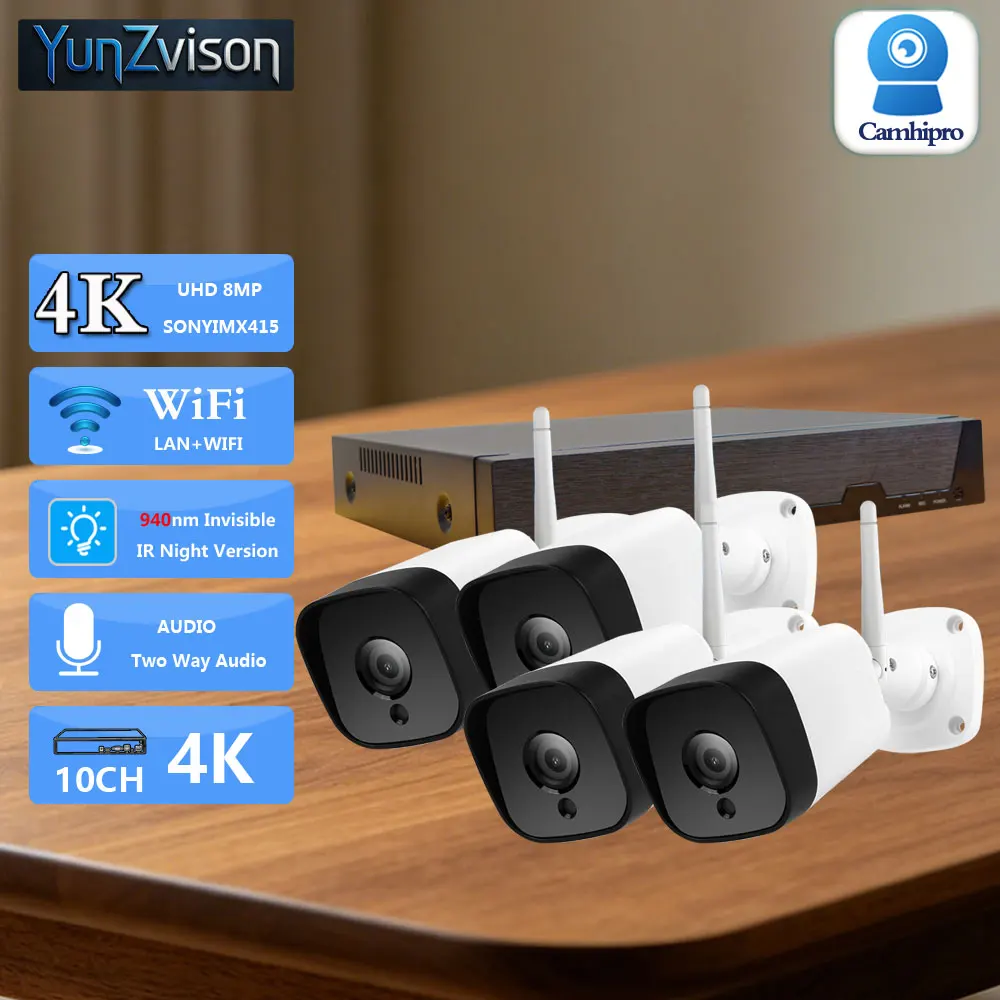 C-R 4K 8MP Wireless/wired Security Wifi Камера 3.6mm 940nm Invisible IR LED Two Way Audio Surveillance Vedio 10CH 4K NVR Kit