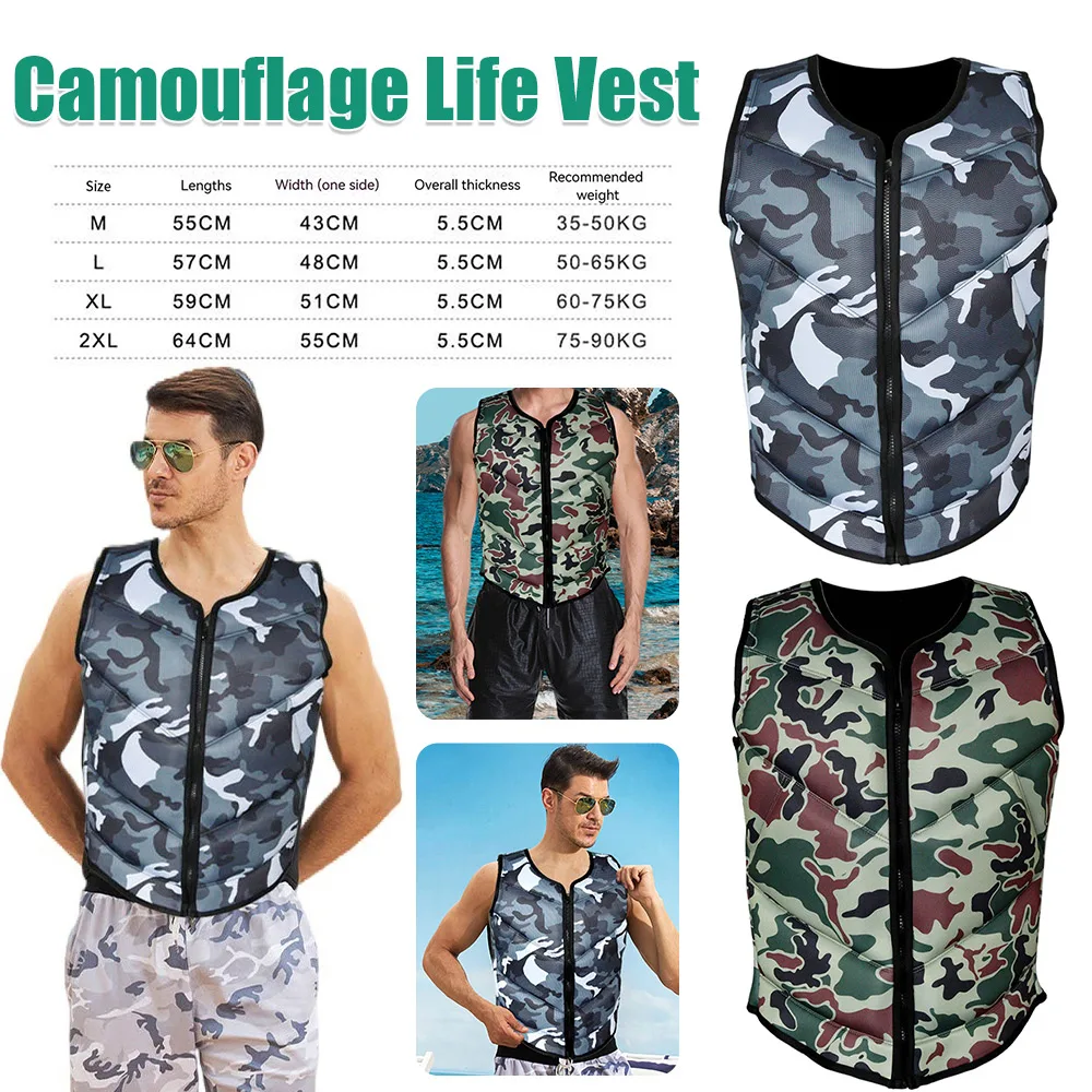 

Life Jackets Camouflage Life Vest High Buoyancy Floating Equipment with Zipper Personal Flotation Device for Water Sports