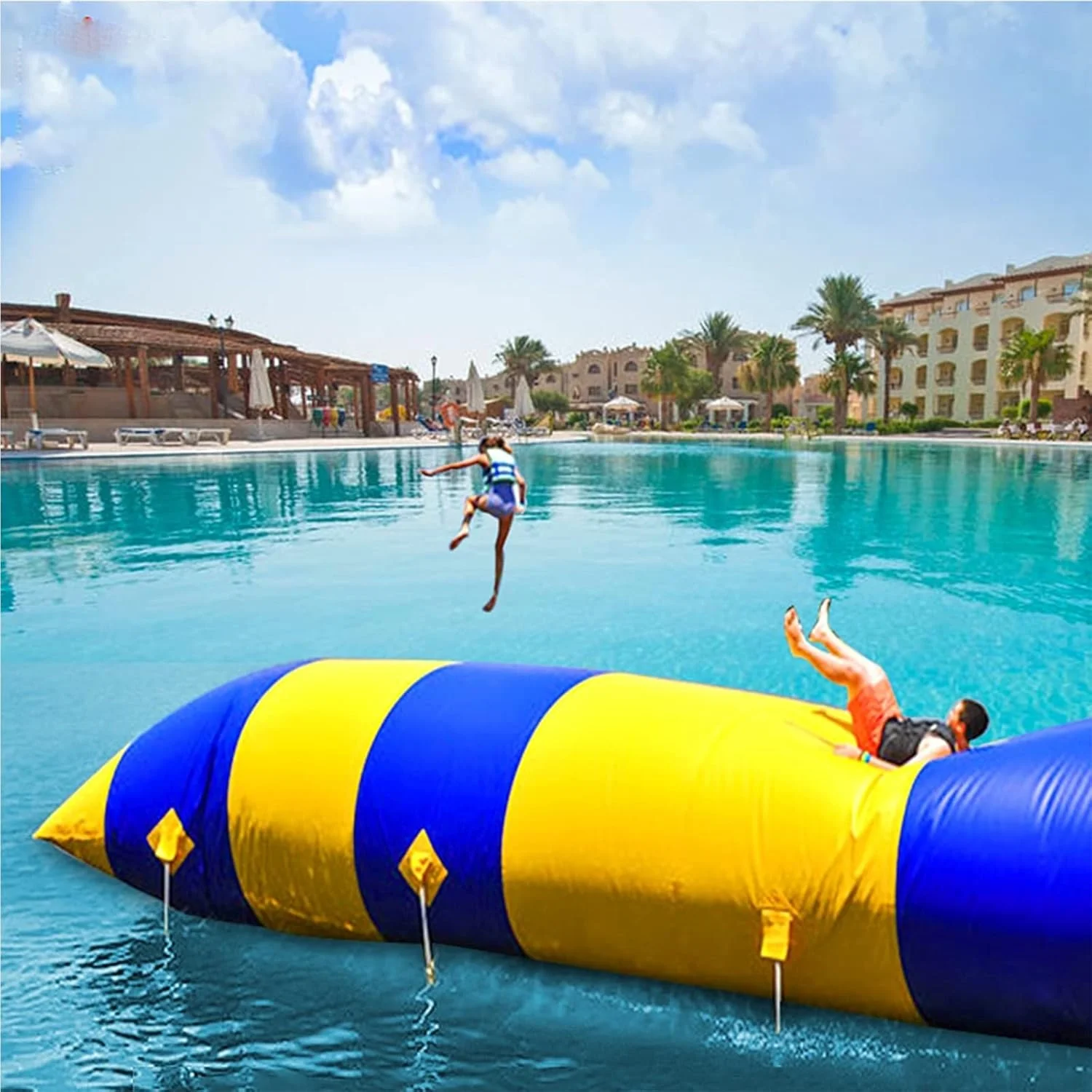 Inflatable Water Blob 8x3m PVC Inflatable Jumping Blob Water Jump Pillow Catapult Bouncing Bag Water With a Pump