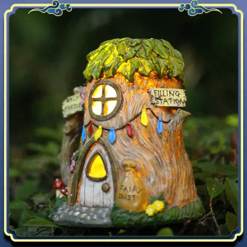 

Latest Resin Houses With Solar LED Lights Fairy Garden Accessories Outdoor Cottage Figurines Lawn Ornaments