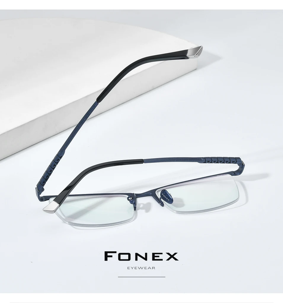 FONEX Brillengestell aus reinem Titan für Herren, neues Markendesign, quadratische Brillen, halbrandhalbrandlose japanische ultraleichte Brillen 85640 – Detail 3